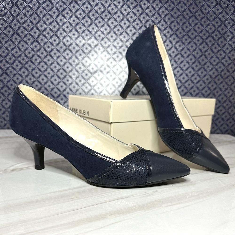 Anne Klein Navy Professional Kitten Heel Pumps